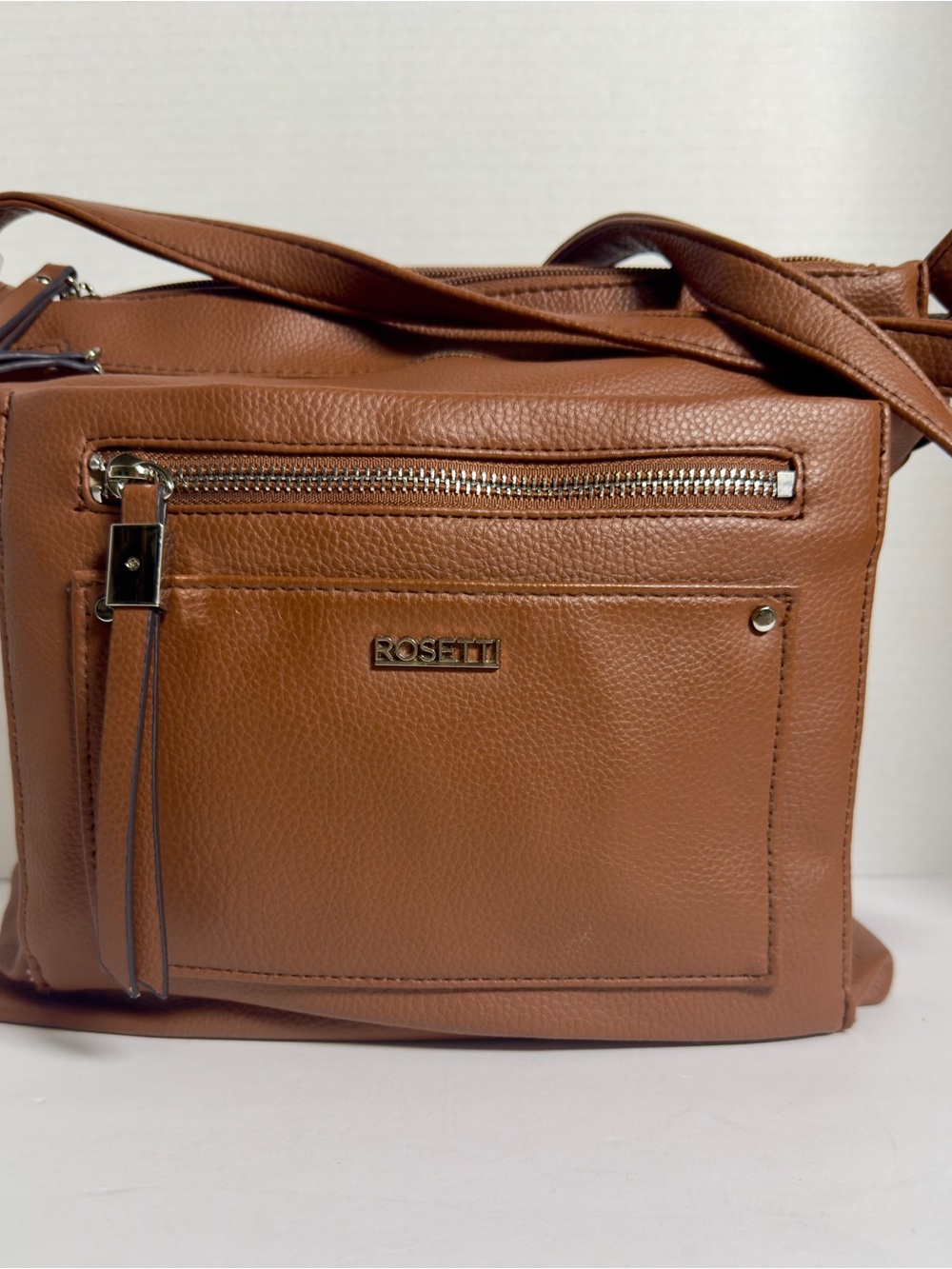 Rosetti Cognac Brown Leather Messenger Crossbody Bag Sz Medium